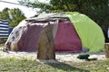 Inipi or sweat lodge covered by blankets. Royalty Free Stock Photo