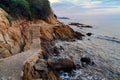 Ecological stone trail along Mediterranean coast near Esterel, Cote d`Azur, French Riviera. France. Royalty Free Stock Photo