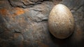 Stone Egg Rests On Rough Dark Rock Surface Royalty Free Stock Photo