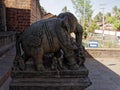 Stone elephant greets visitors to the Madhukeshwara temple