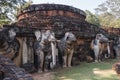 Stone Elephant Statues Base of Stupa at Wat Pra Khaeo Kamphaeng Phet Province, Thailand Royalty Free Stock Photo