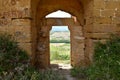 Stone entrance door of the Castillo de Davalillo. Royalty Free Stock Photo