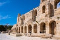 Stone facade and arcades of Odeon of Herodes Atticus Roman theater, Herodeion or Herodion, at slope of Athenian Acropolis hill in