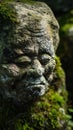 Stone face of a buddha in a mossy garden Royalty Free Stock Photo
