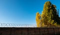 Stone fence with barbed wire Royalty Free Stock Photo