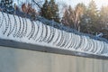 Stone fence with metal barbed wire of the prison Royalty Free Stock Photo