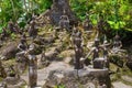 Stone figurines of ancient methic dancers in traditional Thai culture. Magical Buddha Garden on Koh Samui