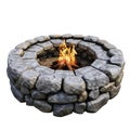 Stone fire pit burning with bright flames on white background Royalty Free Stock Photo