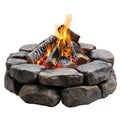 Stone Fire Pit With Burning Logs. Outdoor Gathering And Warmth Concept Isolated On Transparent Background Royalty Free Stock Photo