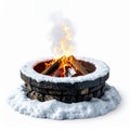 Stone Fire Pit Burning in Winter Snow Royalty Free Stock Photo