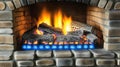 A stone fireplace with a realistic gas log fire Royalty Free Stock Photo