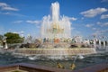 Stone flower fountain at Exhibition of achievements of the national economy VDNH in the contra light on a Sunny day. Moscow attr Royalty Free Stock Photo
