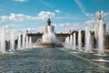 Stone flower fountain at Exhibition of achievements of the national economy VDNH in the contra light on a Sunny day. Moscow attr