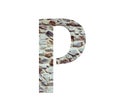 Stone font letter P isolated on white background. Letters and symbols.