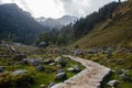 Stone footpath in valley in himalayas