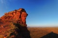 A stone in the form of a mammoth or a chest during sunset on the top of a mountain in the Sunduki