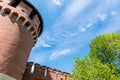 The stone fortress in the center of Tula is the Tula Kremlin. Kremlin towers. Russia. Tula.