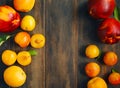 Stone fruits on wooden background. Yellow plums, apricots and nectarines Royalty Free Stock Photo