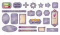 Stone game interface. Square circle rocks ui tablets buttons, stones texture menu frame gui board medieval rpg fantasy