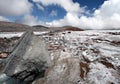 Stone on the glacier moraine in Caucasus mountains