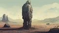 Stone golem in a deserted wasteland. Fantasy concept , Illustration painting