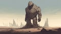 Stone golem in a deserted wasteland. Fantasy concept , Illustration painting