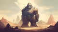 Stone golem in a deserted wasteland. Fantasy concept , Illustration painting