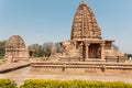 Stone gopuram towers of Hindu temples, architecture landmark in Pattadakal, India. 7th and 8th-century