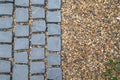 Stone and gravel walkway pavement in garden. Royalty Free Stock Photo