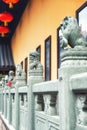 Stone guardian lions at the Jade Buddha Temple in Shanghai, China Royalty Free Stock Photo