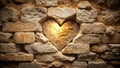 Stone heart embellishment in rustic wall structure a glowing symbol of love and enduring affection. Generative AI Royalty Free Stock Photo
