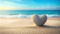 Stone heart on sandy beach at sunset, a symbol of tranquility and love. Generative AI Royalty Free Stock Photo