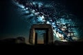 stone henge mock building against the backdrop of night and space. Neural network AI generated