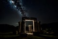 stone henge mock building against the backdrop of night and space. Neural network AI generated