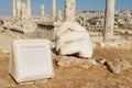 Stone Hercules hand at the antique Citadel in Amman, Jordan. Royalty Free Stock Photo