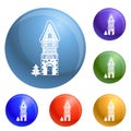 Stone high house icons set vector Royalty Free Stock Photo