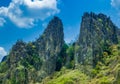 Stone hills and beautiful blue sky background in countryside landscape of Thailand, Banmung, Noenmaprang, Pitsanulok province .