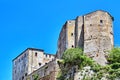 Stone, historic houses on a rocky cliff in the city of Sorano Royalty Free Stock Photo