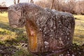 The stone horse about the Christian Orthodox church near the village Samshvilde