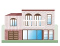 Red Stone house facade Vector. Architecture detailed building front view illustration Royalty Free Stock Photo