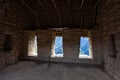 Stone house with windows, inside view, Machu Picchu Peru. Royalty Free Stock Photo