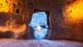 Stone houses and caves at Uchisar region in Cappadocia in Turkey Royalty Free Stock Photo