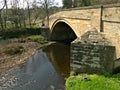 Stone, hump backed bridge over the river Nidd, Pateley Bridge, UK