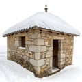 Stone Hut Covered with Snow Royalty Free Stock Photo