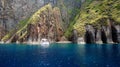 Stone island in the sea stone islands covered with green grass and vegetation in Italy Ponza island in Italy