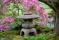 Stone Japanese lantern in a traditional oriental garden