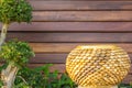 Stone jar on wood background