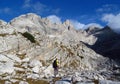 Stone landscape in the Alps mountains, Marmarole, a man rocky peaks