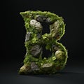 Stone letter B. Symbol of alphabet made of strong solid granite, rocks and debris. Typographic font generated by AI