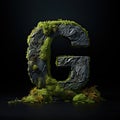 Stone letter G. Symbol of alphabet made of strong solid granite, rocks and debris. Typographic font generated by AI